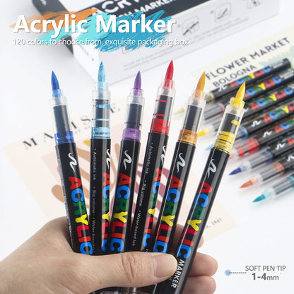 24 Colour Set Vibrant Cyan Acrylic Marker with Soft Brush Tip - 13.8 cm Professional Art Pen kids