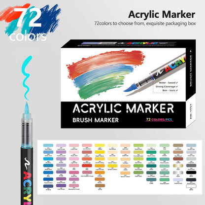 72 Colour Set Vibrant Cyan Acrylic Marker with Soft Brush Tip - 13.8 cm Professional Art Pen kids