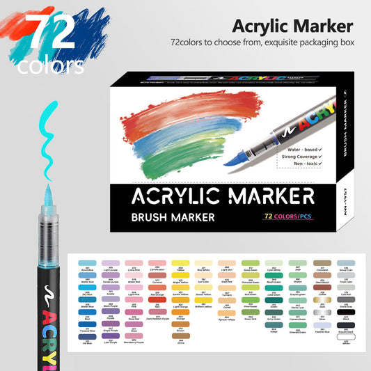 72 Colour Set Vibrant Cyan Acrylic Marker with Soft Brush Tip - 13.8 cm Professional Art Pen kids