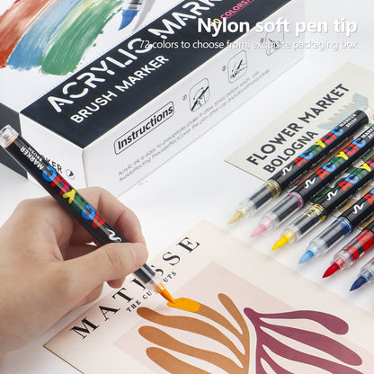 72 Colour Set Vibrant Cyan Acrylic Marker with Soft Brush Tip - 13.8 cm Professional Art Pen kids