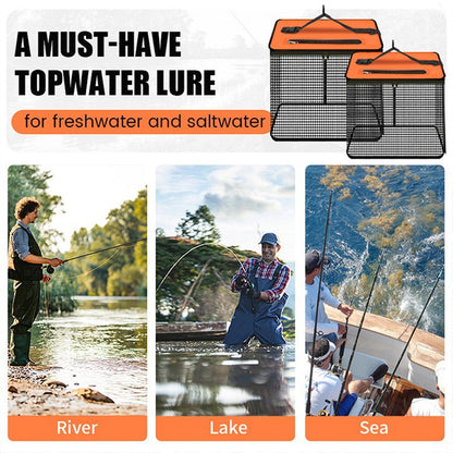 1 Piece Orange and Black Durable Collapsible Fishing Keepnet - Large 40.5L Quick-Dry Coated Nylon Fish Basket for Live Bait & Catch