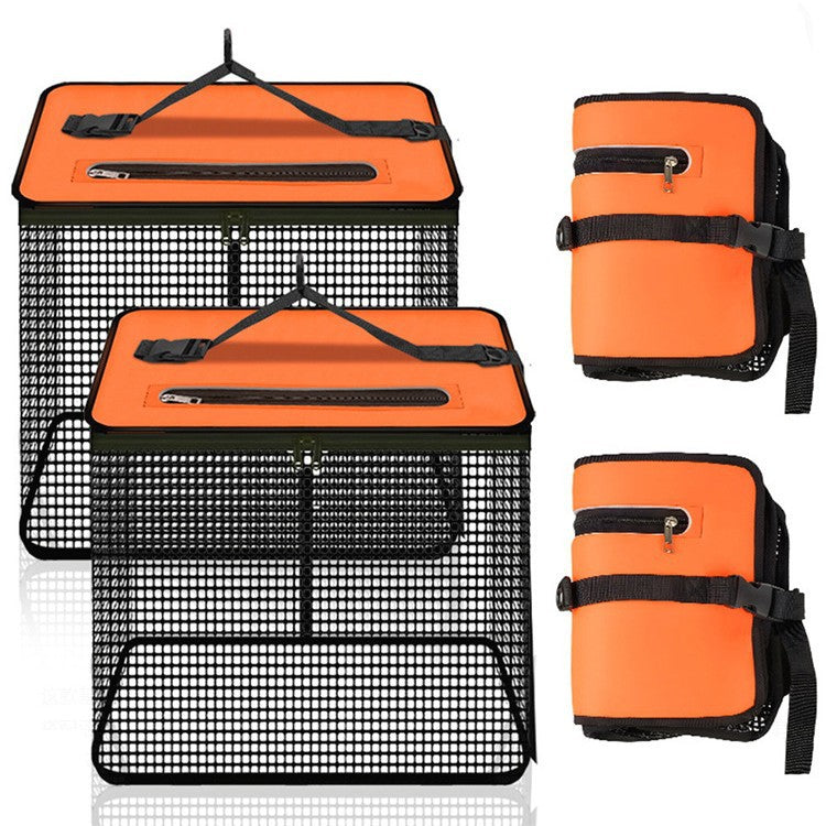 1 Piece Orange and Black Durable Collapsible Fishing Keepnet - Large 40.5L Quick-Dry Coated Nylon Fish Basket for Live Bait & Catch