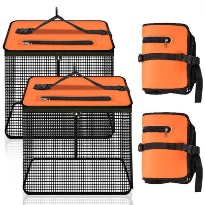 1 Piece Orange and Black Durable Collapsible Fishing Keepnet - Large 40.5L Quick-Dry Coated Nylon Fish Basket for Live Bait & Catch