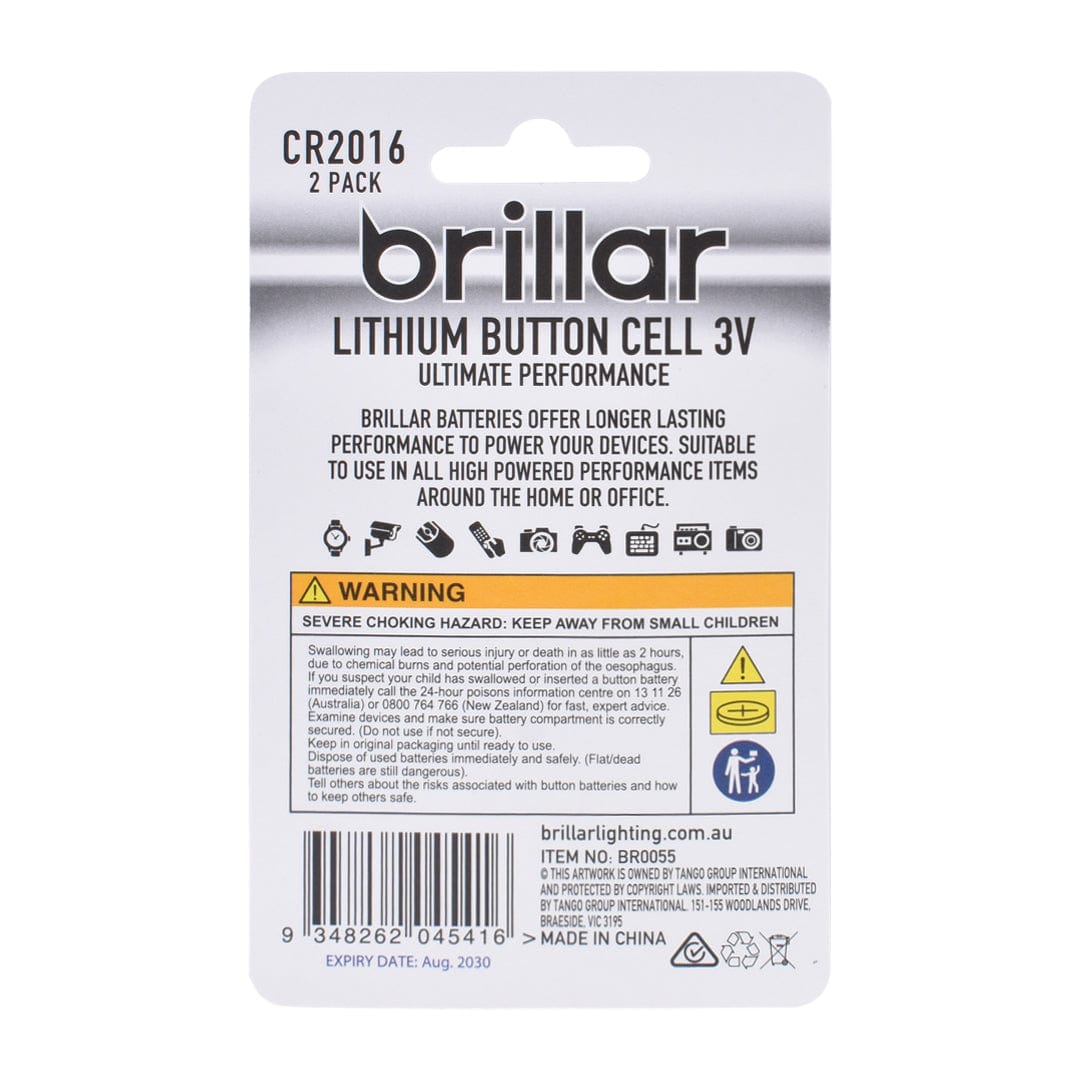 Brillar CR2016 Lithium Button Cell 2pk