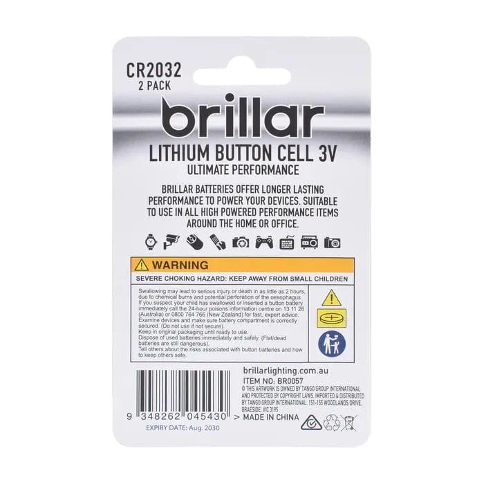 Brillar CR2032 Lithium Button Cell 2pk