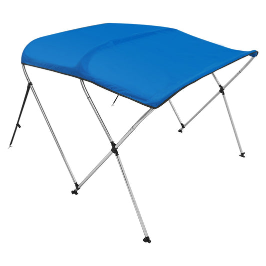 VEVOR 3 Bow Bimini Top Boat Cover, 900D Polyester Canopy with 1" Aluminum Alloy Frame, Waterproof and Sun Shade, Includes Storage Boot, 2 Support Poles, 4 Straps, 6'L x 46"H x 61"-66"W, Pacific Blue