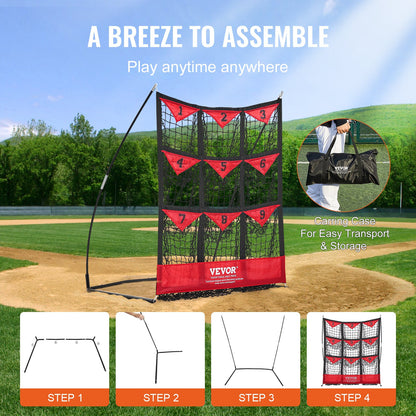 VEVOR 9 Hole Baseball Softball Pitching Net 9 Pocket Hitting Practice 49"x42"