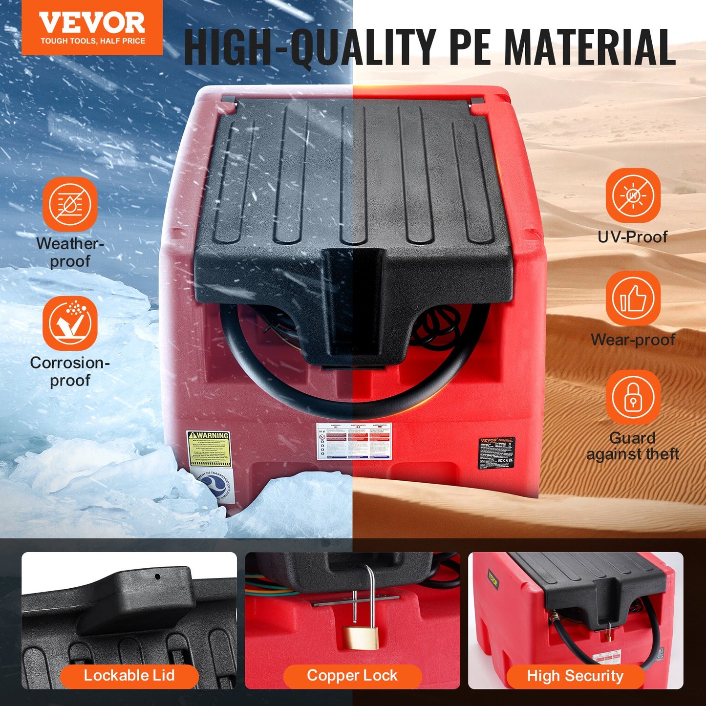 VEVOR Portable Diesel & Gasoline Tank, 182L, 10.6 GPM Flow Rate, Diesel Fuel Tank with Electric Transfer Pump, 4 m Hose, Auto Fueling Nozzle, Diesel Transfer Tank for Easy Fuel Transportation, Red