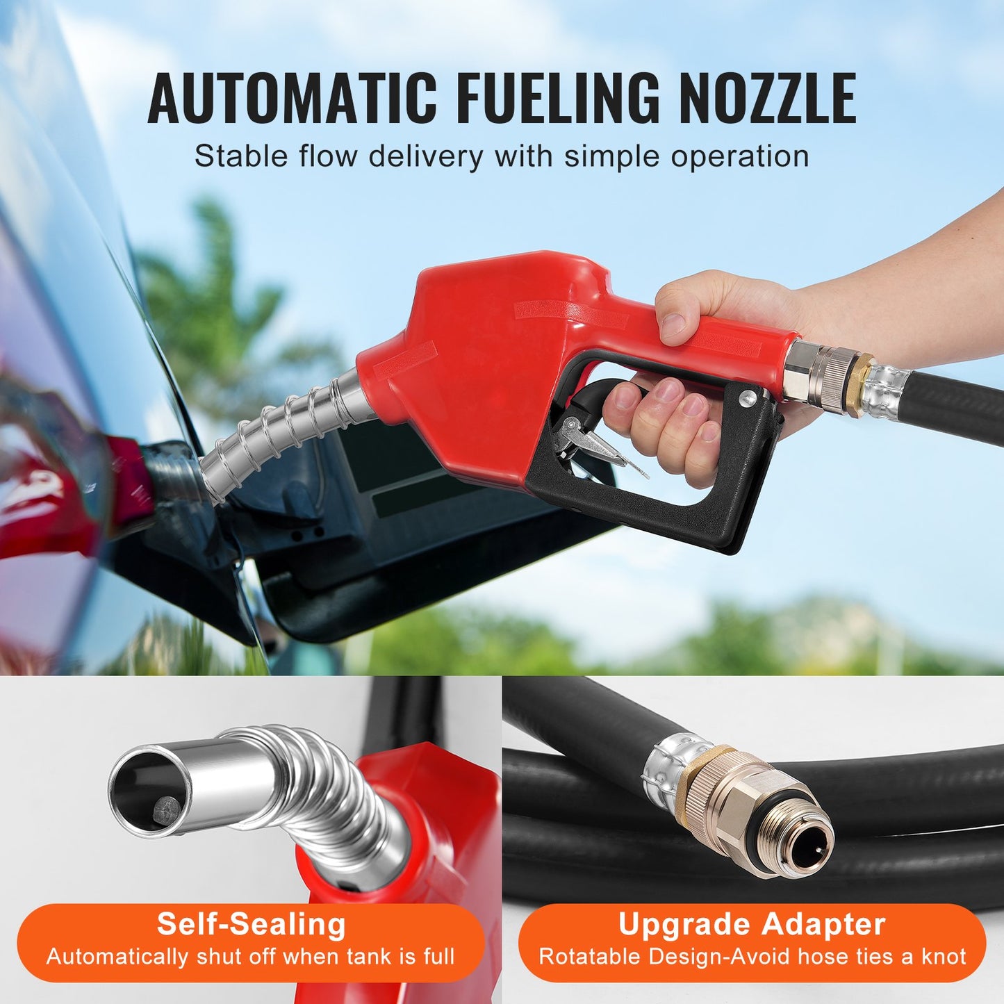 VEVOR Portable Diesel & Gasoline Tank, 182L, 10.6 GPM Flow Rate, Diesel Fuel Tank with Electric Transfer Pump, 4 m Hose, Auto Fueling Nozzle, Diesel Transfer Tank for Easy Fuel Transportation, Red