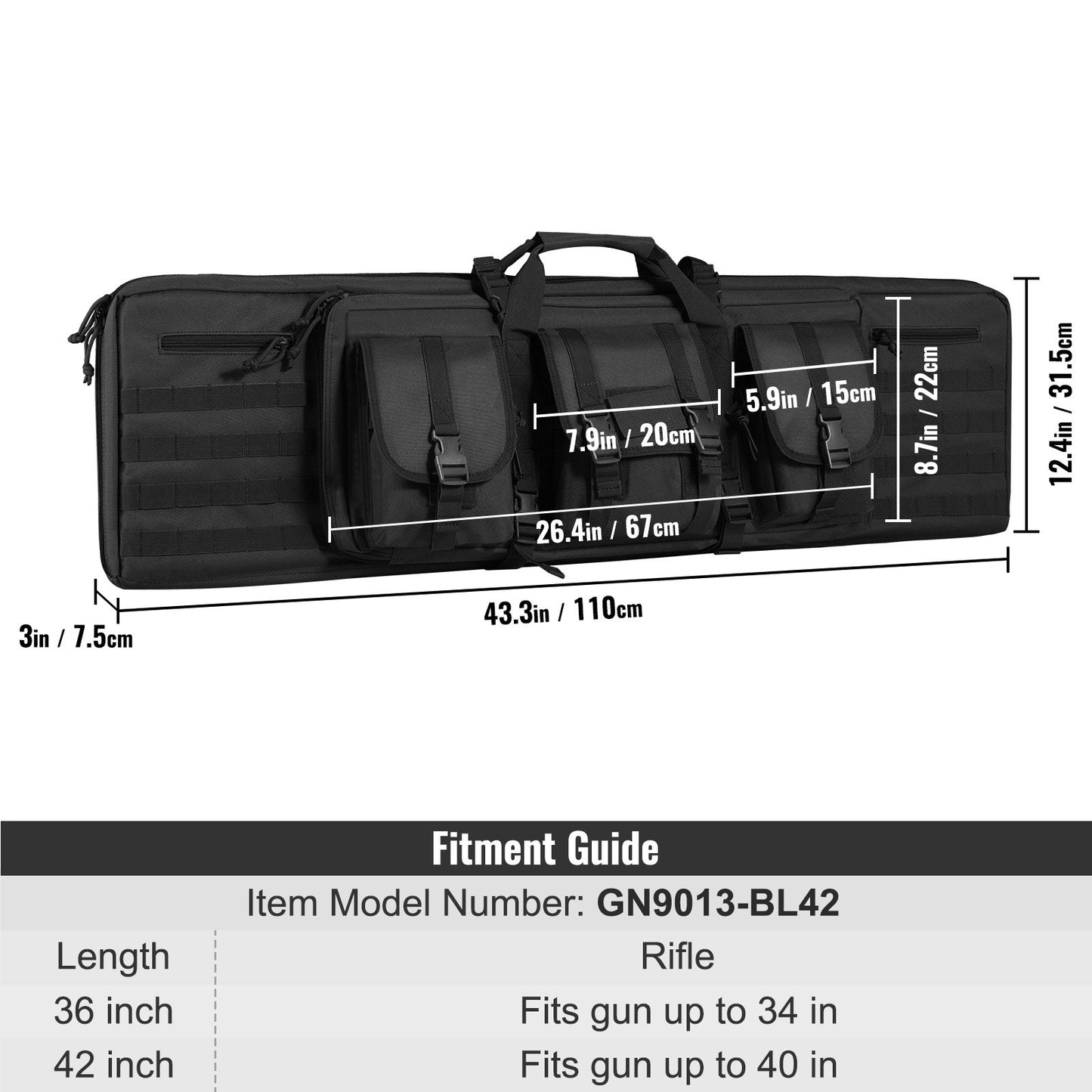 VEVOR Rifle Bag 42 inch Tactical Double Long Gun Bag for 2 Rifles & 2 Pistols