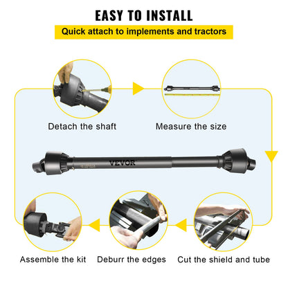 VEVOR PTO Shaft PTO Drive Shaft 1-3/8" x 6 Spline Ends Round End T4 43"-61"