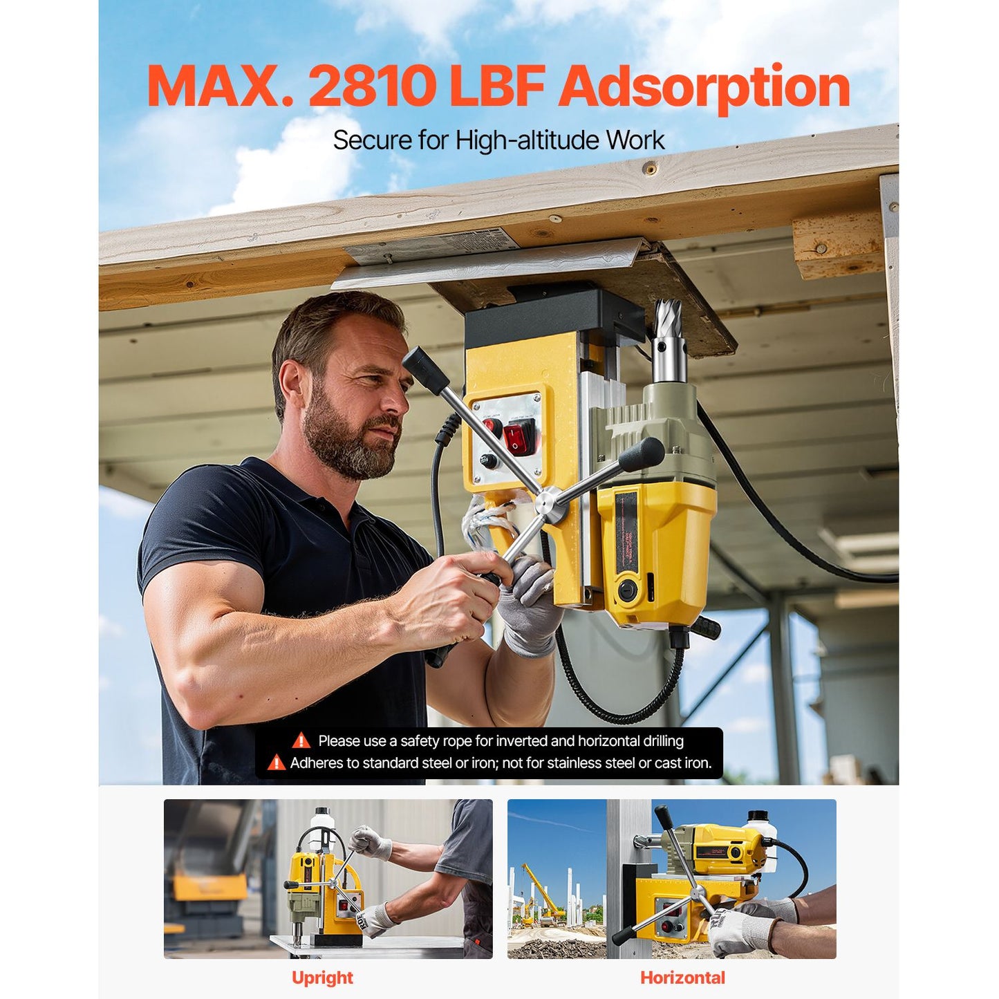 Magnetic Drill, 1400W Motor 1.6 in Boring Diameter, 2810 lbf Portable Electric Mag Drill Press, with 11 Coring Bits, 800 RPM Speed, Drilling Machine for Metal Surface, Home Improvement Industry