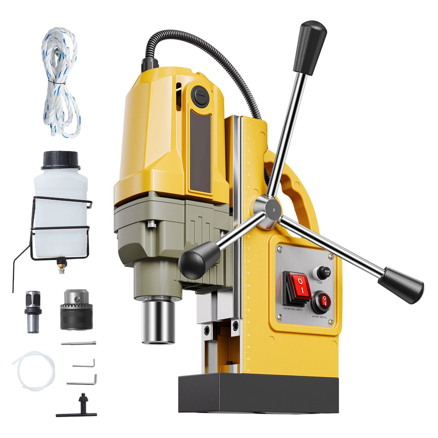 Magnetic Drill, 1400W Motor 1.6 in Boring Diameter, 2810 lbf Portable Electric Mag Drill Press, 800 RPM No-Load Speed, Drilling Machine for Metal Surface, Industrial and Home Improvement