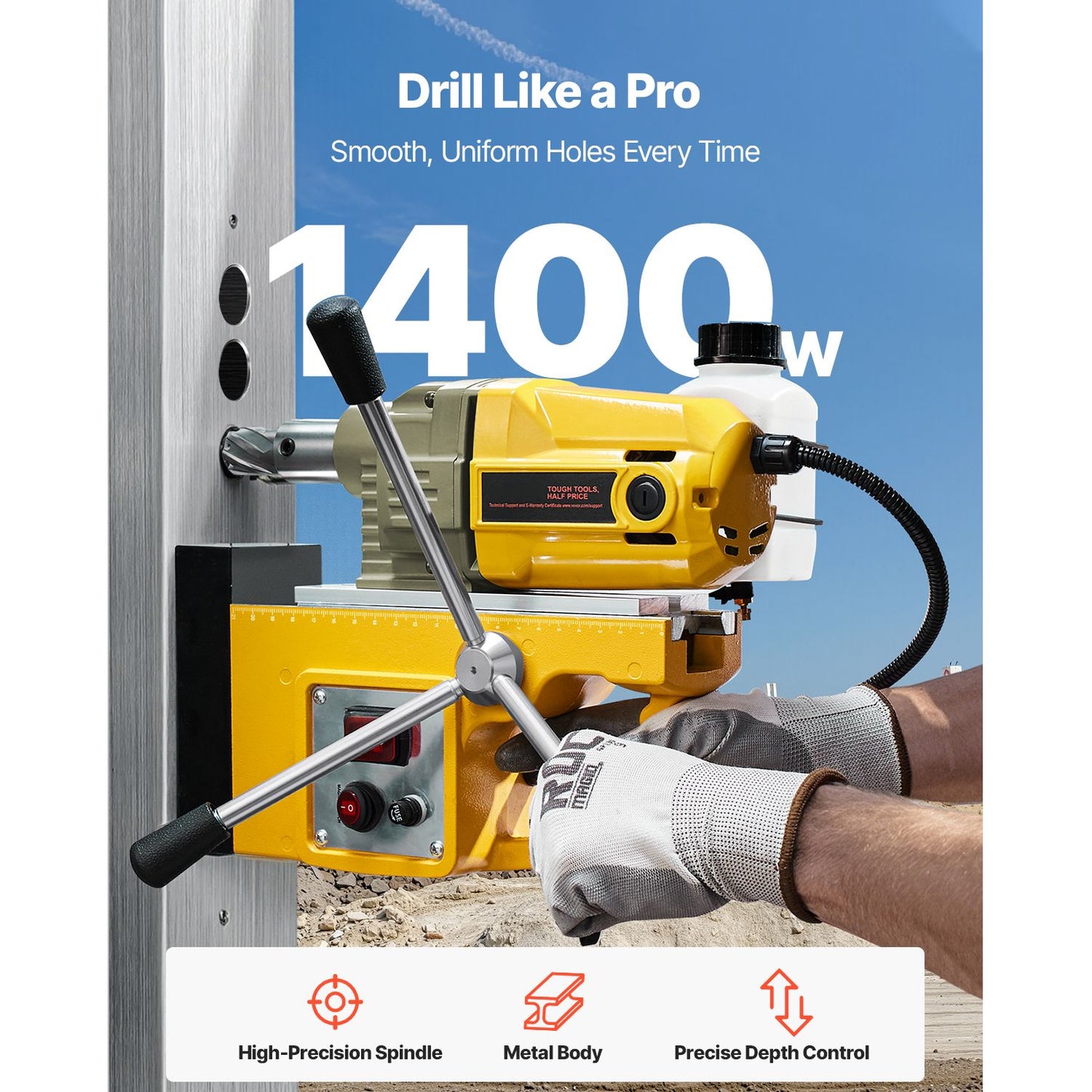 Magnetic Drill, 1400W Motor 1.6 in Boring Diameter, 2810 lbf Portable Electric Mag Drill Press, 800 RPM No-Load Speed, Drilling Machine for Metal Surface, Industrial and Home Improvement