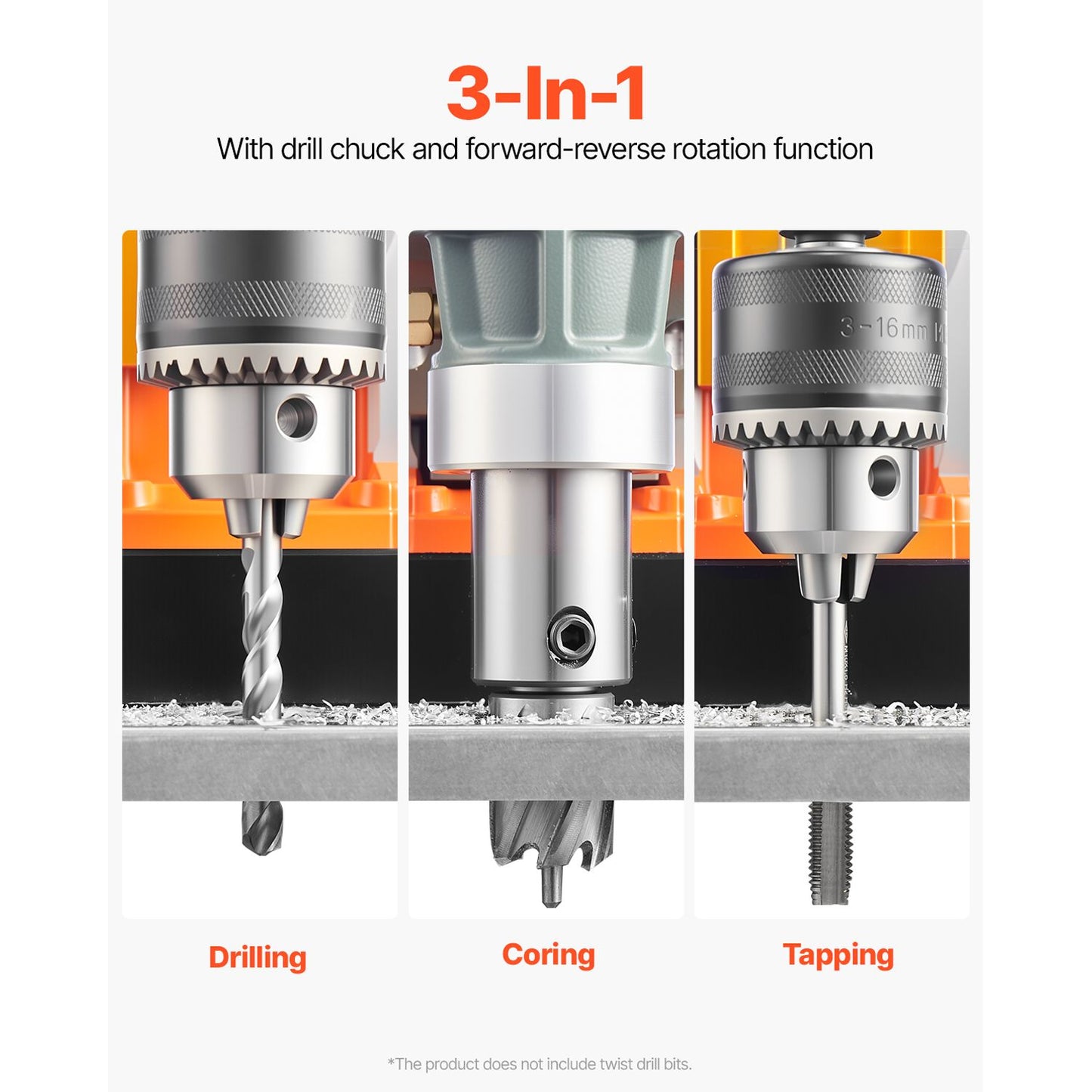 Magnetic Drill, 1450W Motor 1.6 in Boring Diameter, 2810 lbf Portable Electric Mag Drill Press, with 2 Coring Bits, Variable Speed, Drilling Machine for Metal Surface, Home Improvement Industry