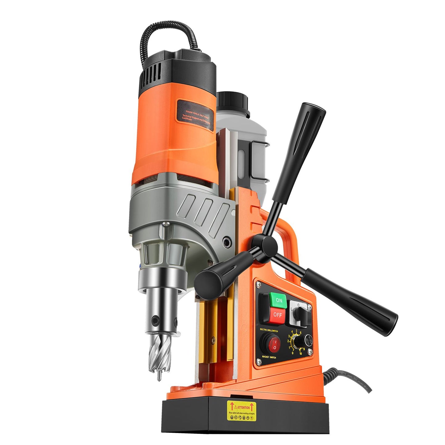 Magnetic Drill, 1450W Motor 1.6 in Boring Diameter, 2810 lbf Portable Electric Mag Drill Press, with 2 Coring Bits, Variable Speed, Drilling Machine for Metal Surface, Home Improvement Industry