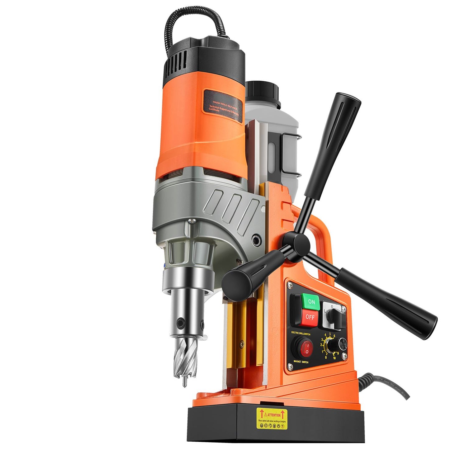 Magnetic Drill, 1450W Motor 1.6 in Boring Diameter, 2810 lbf Portable Electric Mag Drill Press, with 2 Coring Bits, Variable Speed, Drilling Machine for Metal Surface, Home Improvement Industry