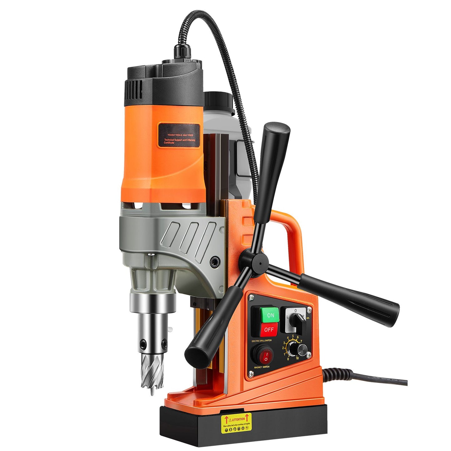 Magnetic Drill, 1450W Motor 1.6 in Boring Diameter, 2810 lbf Portable Electric Mag Drill Press, with 2 Coring Bits, Variable Speed, Drilling Machine for Metal Surface, Home Improvement Industry