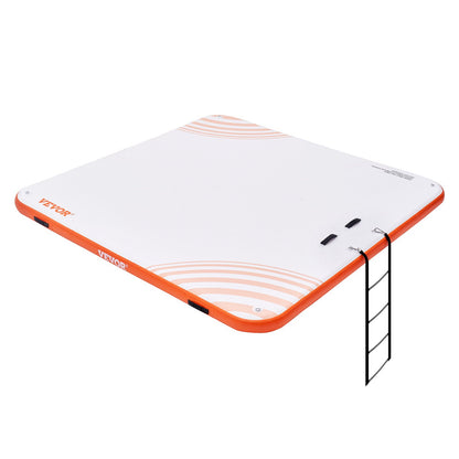 VEVOR Inflatable Floating Dock, 7 x 7FT Inflatable Dock Platform, Non-Slip Water Floating Dock Mat with Portable Carrying Bag & Detachable Ladder, Floating Platform Island Raft for Pool Beach Ocean