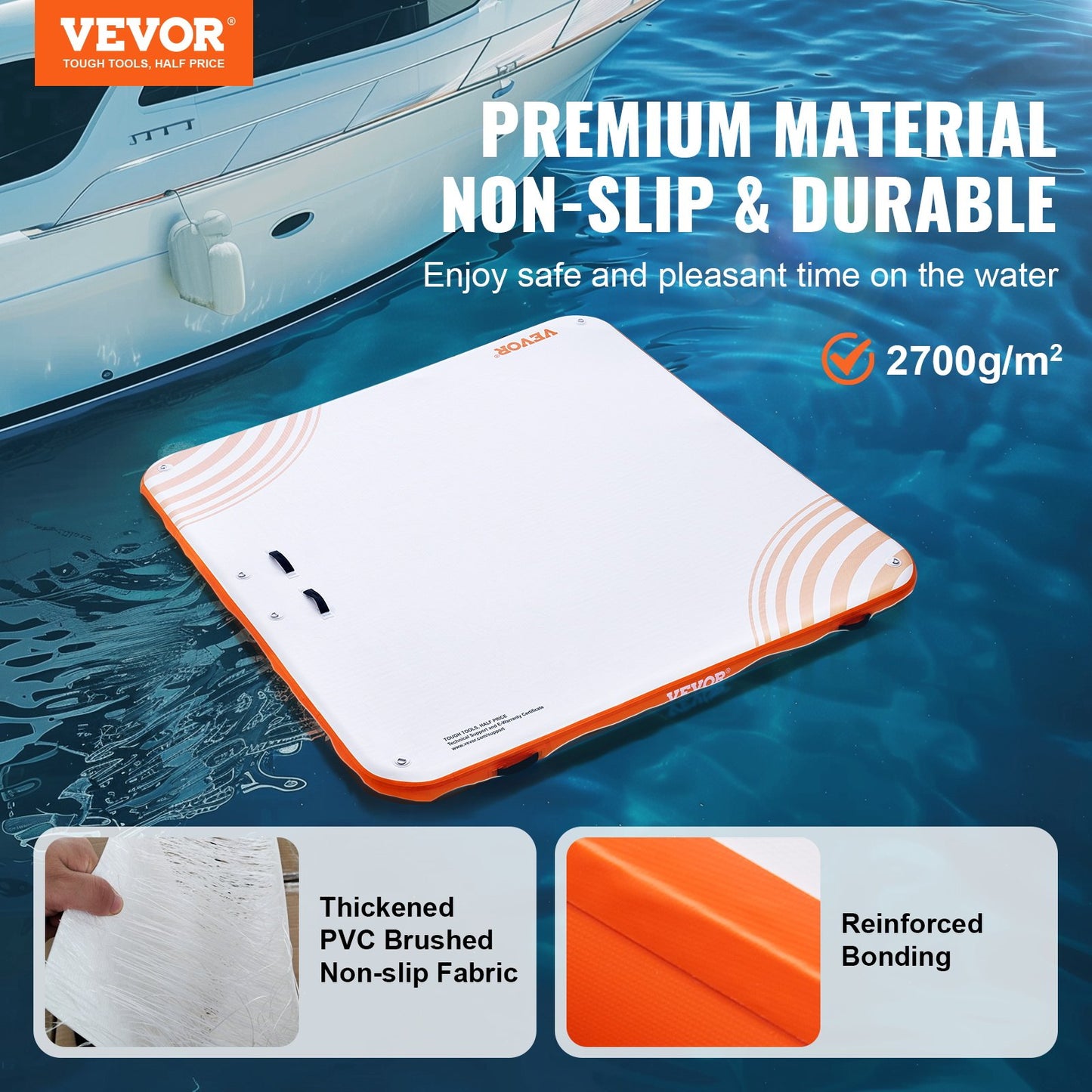 VEVOR Inflatable Floating Dock, 7 x 7FT Inflatable Dock Platform, Non-Slip Water Floating Dock Mat with Portable Carrying Bag & Detachable Ladder, Floating Platform Island Raft for Pool Beach Ocean