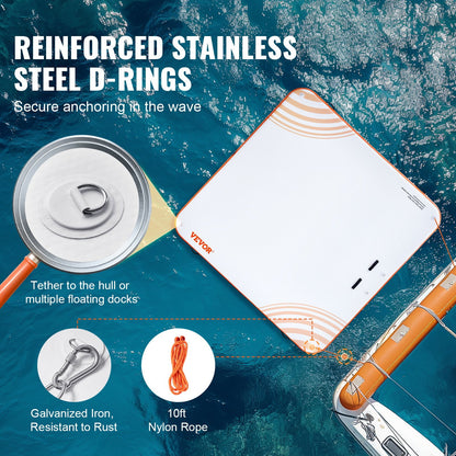 VEVOR Inflatable Floating Dock, 7 x 7FT Inflatable Dock Platform, Non-Slip Water Floating Dock Mat with Portable Carrying Bag & Detachable Ladder, Floating Platform Island Raft for Pool Beach Ocean