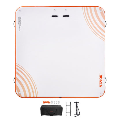 VEVOR Inflatable Floating Dock, 7 x 7FT Inflatable Dock Platform, Non-Slip Water Floating Dock Mat with Portable Carrying Bag & Detachable Ladder, Floating Platform Island Raft for Pool Beach Ocean