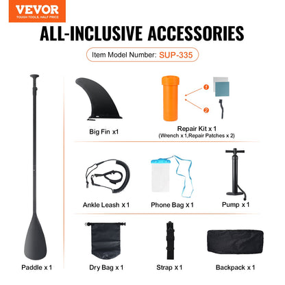 VEVOR Inflatable Stand Up Paddle Board, 152 mm Wide SUP Paddleboard, with Board Accessories, Pump, Paddle, Fin, Phone Bag, Backpack, Ankle Leash, Repair Kit, Non-slip Deck for Youth & Adults