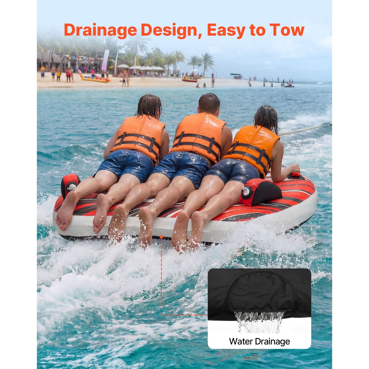 Towable Tube for Boating, 3 Riders Inflatable Boat Tubes and Towables, 231 kg Capacity Water Sport Towable Tube for Boat to Pull - with Fins, Full Nylon Cover, Padded Handles & Safety Valve