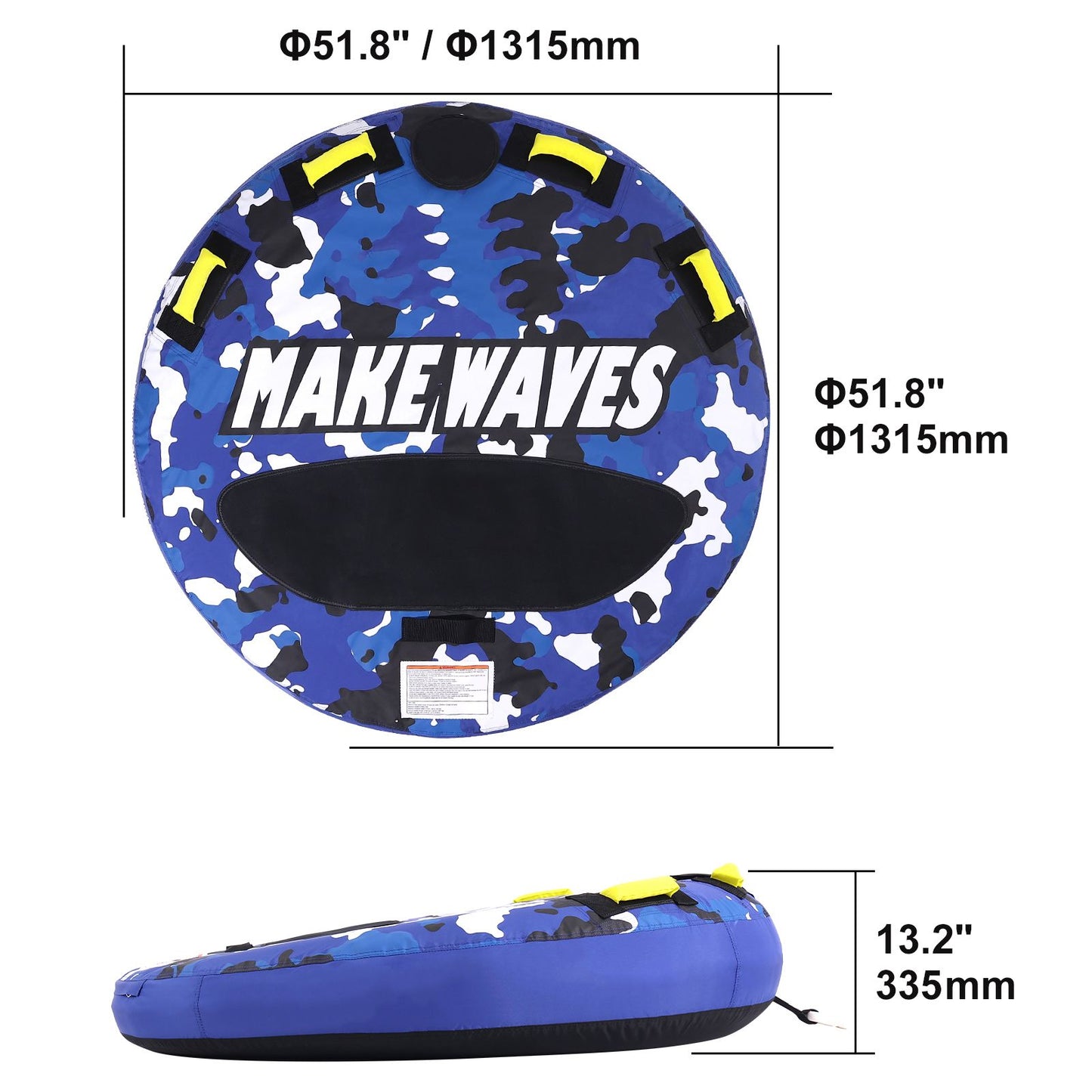 Towable Tube for Boating, 1-2 Riders Inflatable Boat Tubes and Towables, 340 lbs, 51.8" Round Water Sport Towable Tube for Boat to Pull, Full Nylon Cover, EVA Grab Handles and Speed Safety Valve
