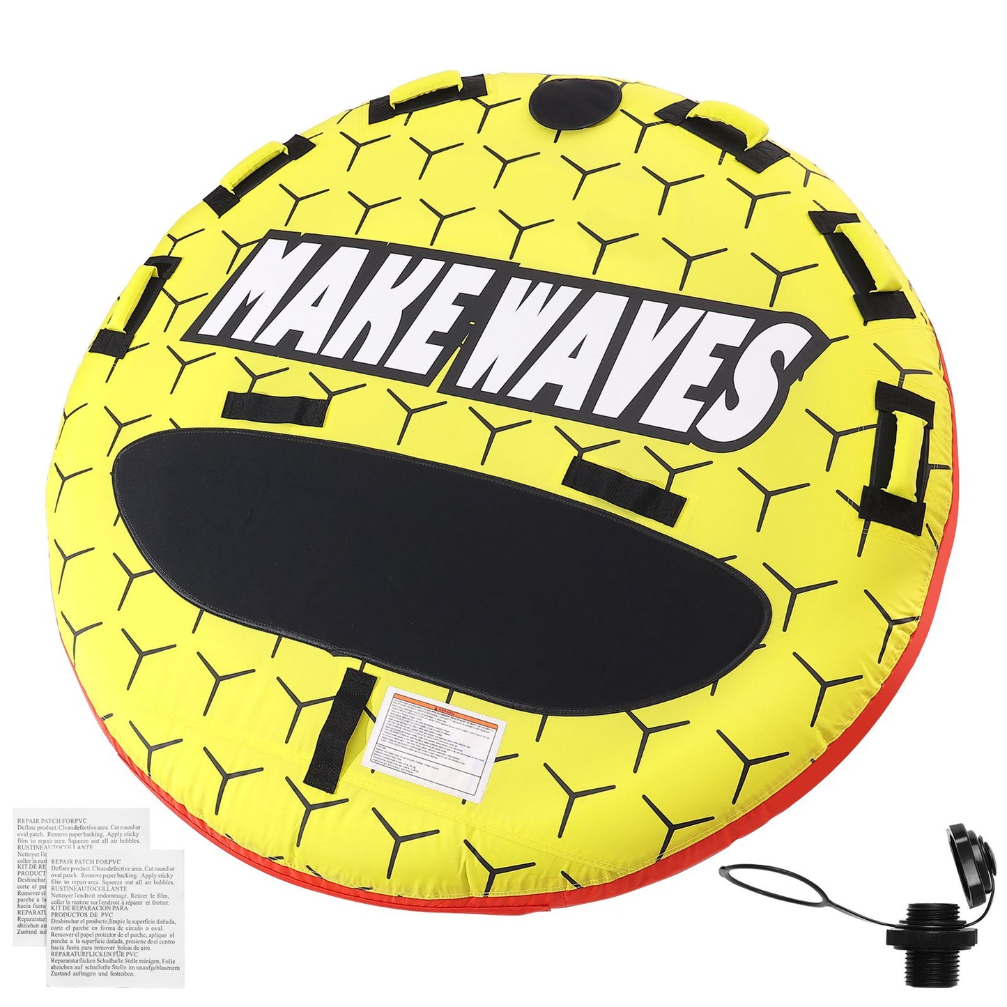 Towable Tube for Boating, 1-3 Riders Inflatable Boat Tubes and Towables, 510 lbs, 63" Round Water Sport Towable Tubes for Boats to Pull, Full Nylon Cover, EVA Grab Handles and Speed Safety Valve