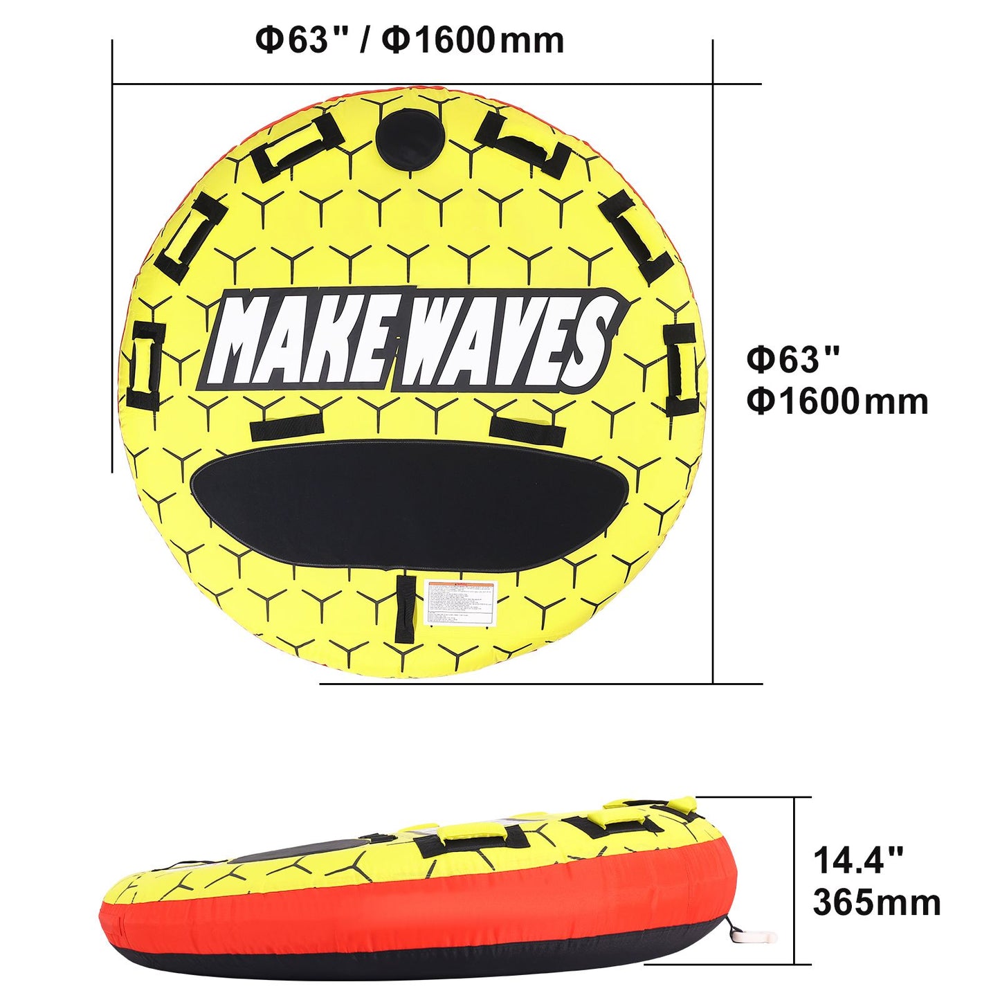 Towable Tube for Boating, 1-3 Riders Inflatable Boat Tubes and Towables, 510 lbs, 63" Round Water Sport Towable Tubes for Boats to Pull, Full Nylon Cover, EVA Grab Handles and Speed Safety Valve