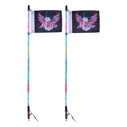 VEVOR 2 PCS 5 FT Whip Light, APP & RF Remote Control Led Whip Light, Waterproof Spiral RGB Chasing Lighted Whips with 4 Flags, for UTVs, ATVs, Motorcycles, RZR, Can-am, Trucks, Off-road, Go-karts