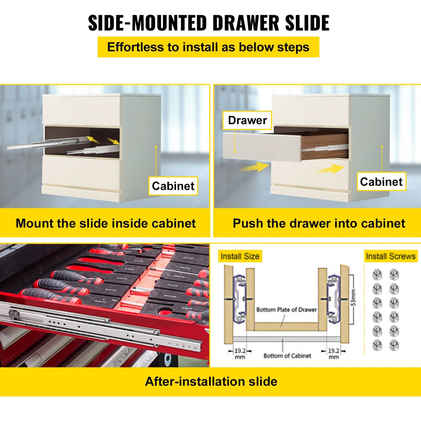 Drawer Slides, 1 Pair 42 Inch Heavy Duty Drawer Slides, Ball Bearing Side Mount Drawer Hardware Slides, 500 LBS Load Capacity 3-Section Full Extension Drawer Slides for Smooth Slide, Less Noise