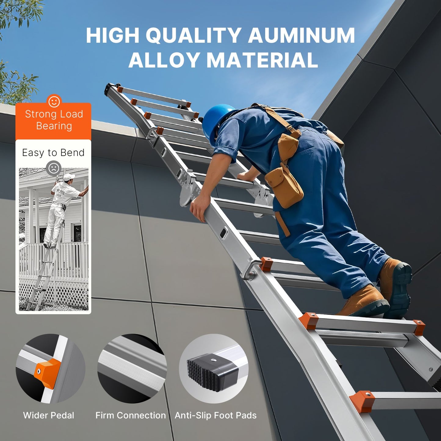 VEVOR Telescoping Ladder A Frame, 13 FT Compact Aluminum Extension Ladder, Multi-Function Portable Collapsible RV Ladder, Telescopic Ladder for Homework Stairs Indoor Outdoor Roof, 330lb Load