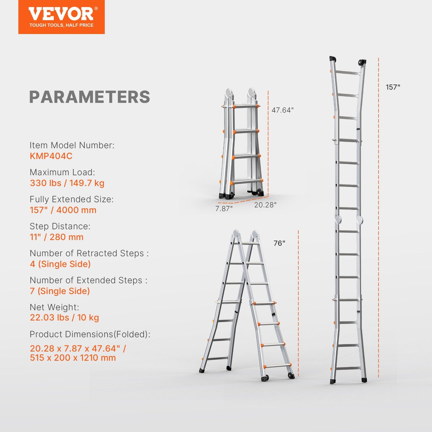 VEVOR Telescoping Ladder A Frame, 13 FT Compact Aluminum Extension Ladder, Multi-Function Portable Collapsible RV Ladder, Telescopic Ladder for Homework Stairs Indoor Outdoor Roof, 330lb Load