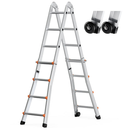VEVOR Telescoping Ladder A Frame, 13 FT Compact Aluminum Extension Ladder, Multi-Function Portable Collapsible RV Ladder, Telescopic Ladder for Homework Stairs Indoor Outdoor Roof, 330lb Load