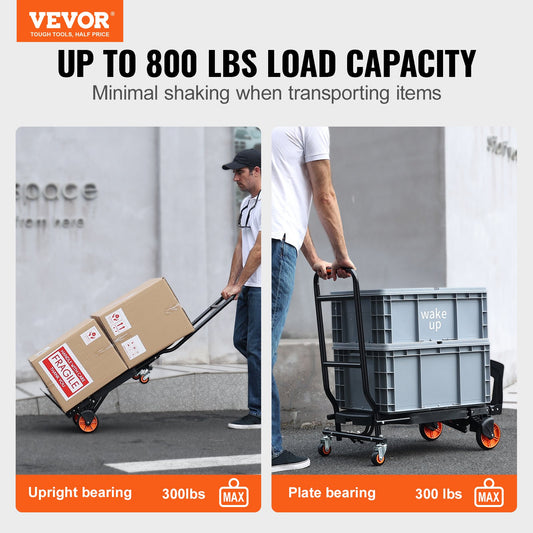 VEVOR Aluminum Hand Truck, 2 in 1, 136 kg Max Load Capacity, Heavy Duty Industrial Convertible Folding Hand Truck and Dolly, Utility Cart Converts from Hand Truck to Platform Cart with Rubber Wheels