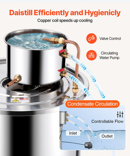 VEVOR Moonshine Still 13 Gal Water Alcohol Distiller Brewing Kit Stainless Steel