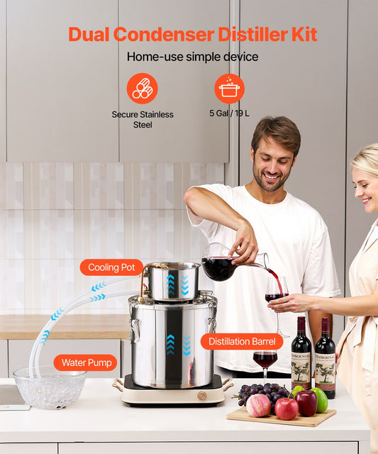 VEVOR Moonshine Still 5 Gal Water Alcohol Distiller Brewing Kit Stainless Steel