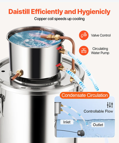 VEVOR Moonshine Still 5 Gal Water Alcohol Distiller Brewing Kit Stainless Steel