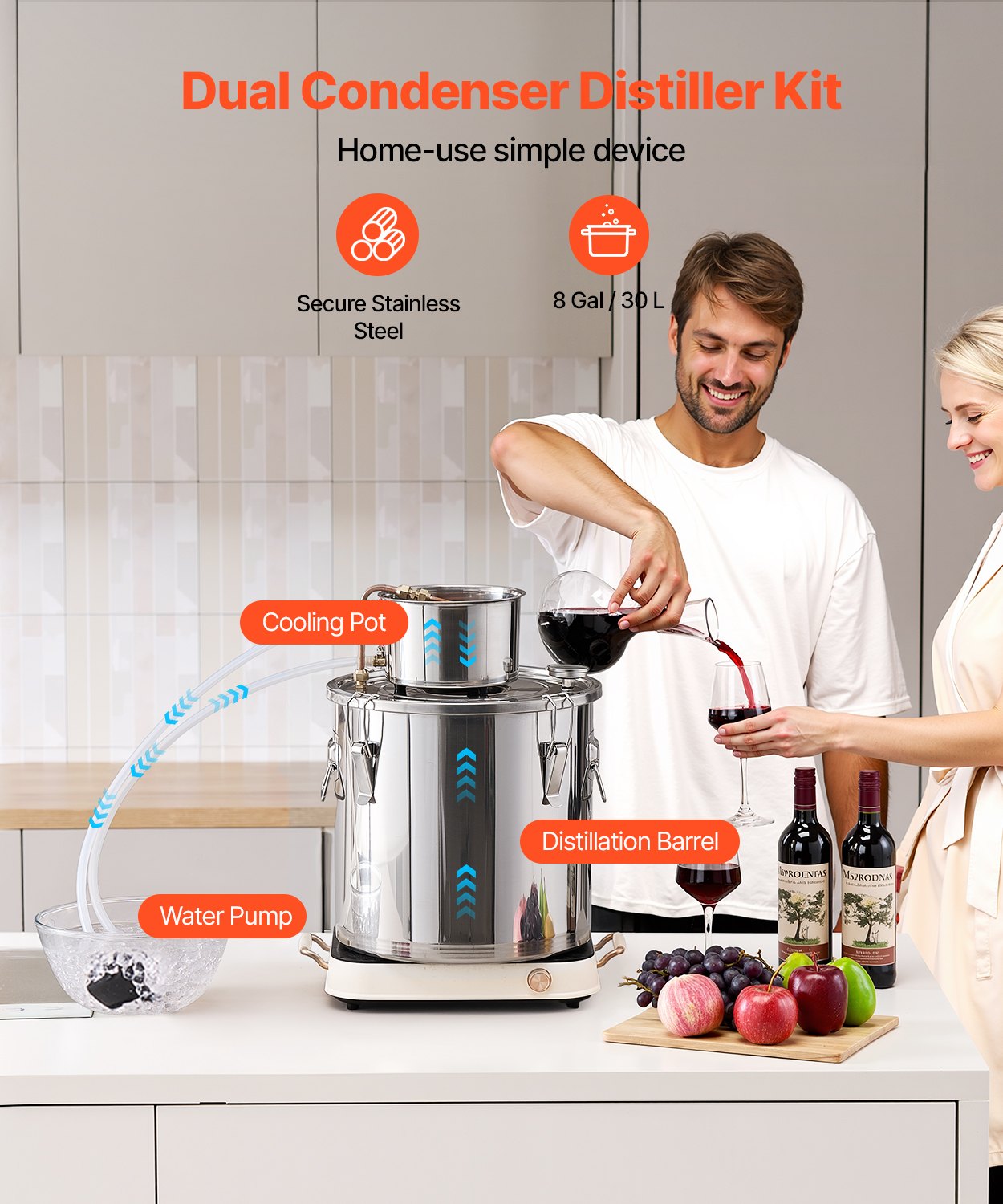 VEVOR Moonshine Still 8 Gal Water Alcohol Distiller Brewing Kit Stainless Steel