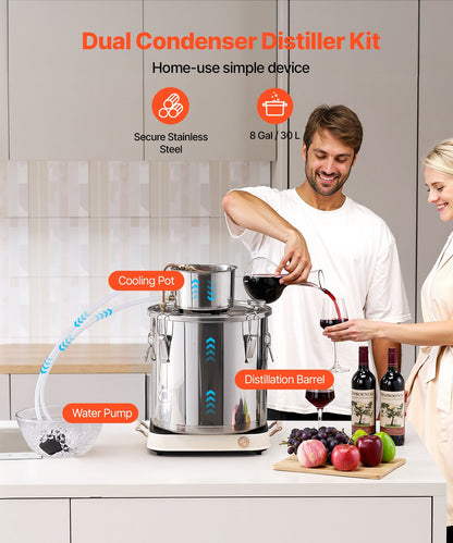 VEVOR Moonshine Still 8 Gal Water Alcohol Distiller Brewing Kit Stainless Steel