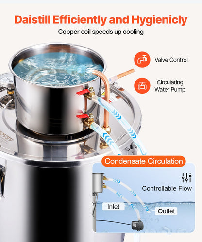 VEVOR Moonshine Still 8 Gal Water Alcohol Distiller Brewing Kit Stainless Steel