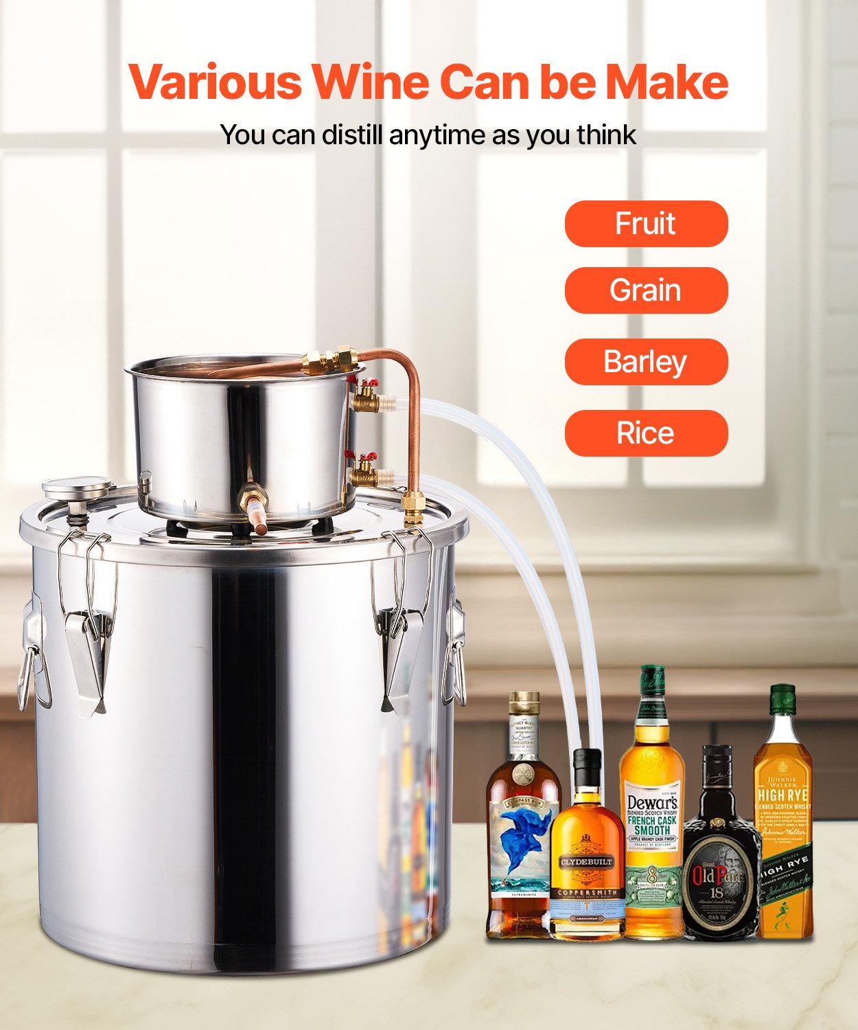 VEVOR Moonshine Still 8 Gal Water Alcohol Distiller Brewing Kit Stainless Steel