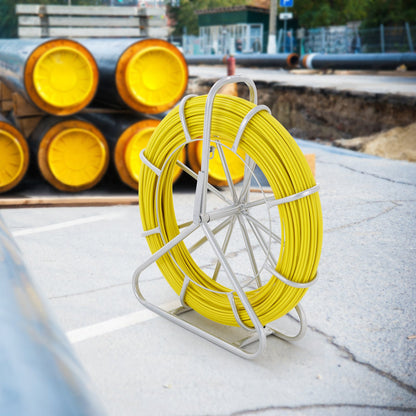 VEVOR  Tape Fiberglass, 129.5 m, 6.35 mm, Duct Rodder  Wire Puller, Cable Running Rod with Steel Reel Stand, 3 Pulling Heads, reach Tools for Walls and Electrical Conduit, Non-Conductive