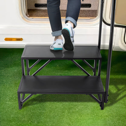 VEVOR RV Steps, 2-Step RV Stairs, 199.58KGS Load Capacity, Thickened Carbon Steel, With Handrail, Non-Slip Steps for Safe Entry and Exit, Suit for RV, Trailer, Camper Steps