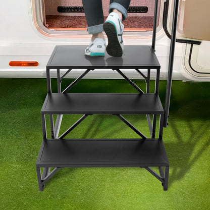 VEVOR RV Steps, 3-Step RV Stairs, 199.58KGS  Load Capacity, Thickened Carbon Steel, With Handrail, Non-Slip Steps for Safe Entry and Exit, Suit for RV, Trailer, Camper Steps