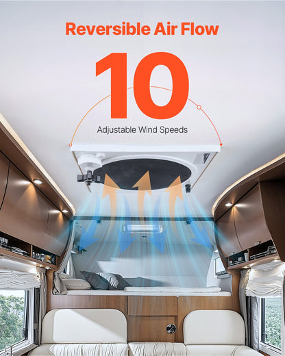 VEVOR RV Vent Roof Fan 355.6 mm 10-Speed Reversible with Remote Control