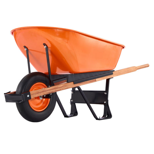 Wheelbarrow Cart One Wheel 6 Cu Ft Garden Dump Cart 330 lbs Utility Cart