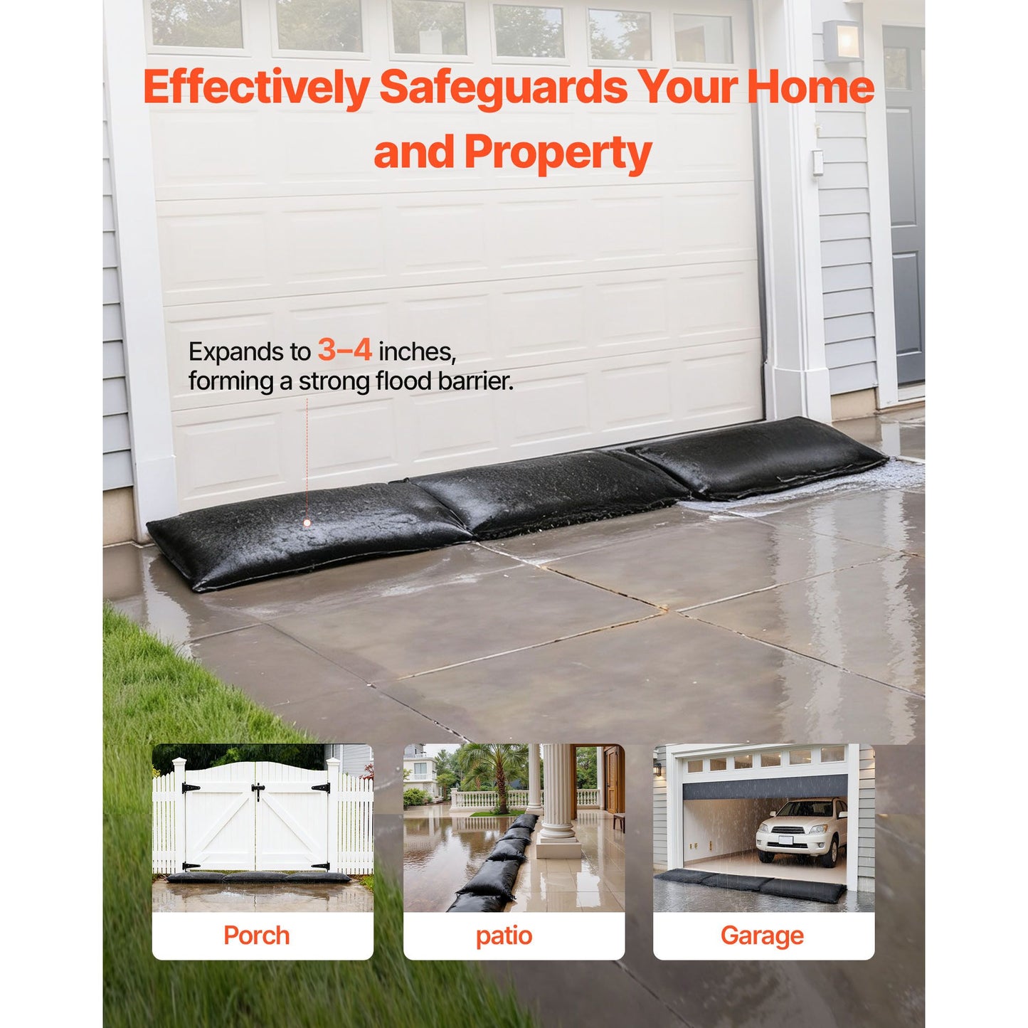 Flood Barrier, 6 Pack, 830 x 430 mm Flood Bags Activated by Water, Reusable Water Absorbent Barrier, Sandless Sandbags Blockage, Flooding Prevention Bags for Home, Doorways, Basement, Garage
